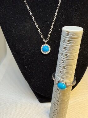 Lia Sophia Necklace & Ring Candy Dot Blue Resin Bead Crystal Accents Silver Tone